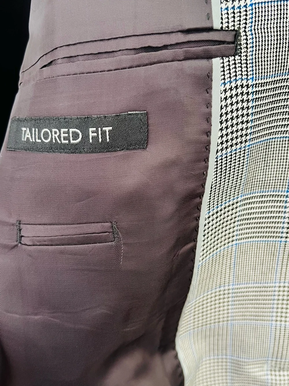 Silk & Wool Jos. A. Bank Black & White Glen Plaid Blazer with Blue Windowpane